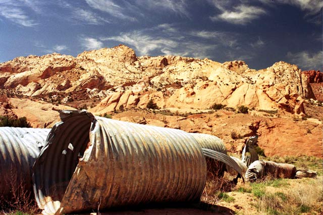 Burr Trail - Flash flood damaged drainage pipes