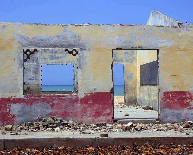 An old school house on the beach