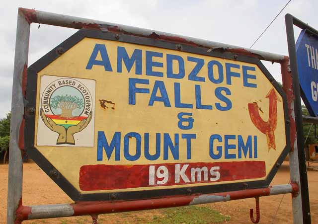 Sign for Amedzofe Falls and Mount Gemi