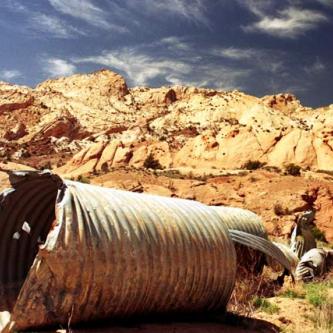 Burr Trail - Flash flood damaged drainage pipes