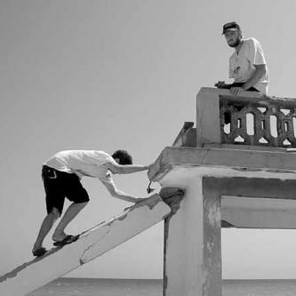 climbing some beach reckage